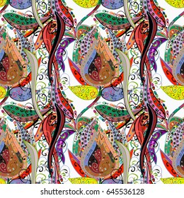 Watercolor hand painting of abstract blue flowers, seamless pattern vector background.