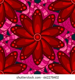 Watercolor hand painting of abstract blue and pink flowers, seamless pattern vector background.