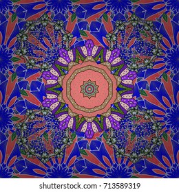 Watercolor hand painting of abstract blue, pink and beige flowers, seamless pattern vector background.