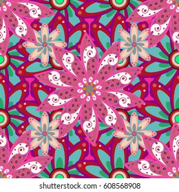 Watercolor hand painting of abstract colorful flowers, seamless pattern vector background.