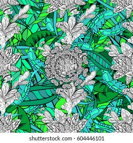 Watercolor hand painting of abstract doodles, seamless pattern vector background.