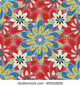 Watercolor hand painting of abstract flowers, seamless pattern vector background.