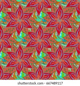 Watercolor hand painting of abstract flowers, seamless pattern vector background.