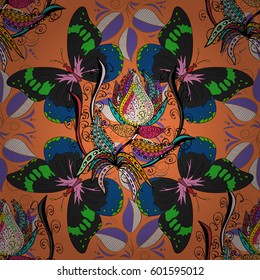 Watercolor hand painting of abstract orange flowers, seamless pattern vector background.