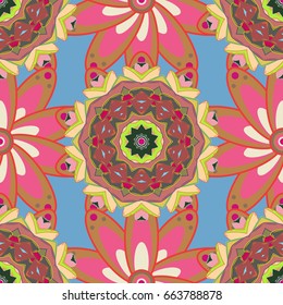 Watercolor hand painting of abstract pink flowers, seamless pattern vector background.