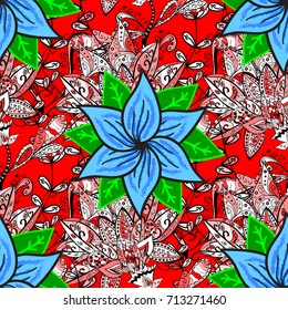 Watercolor hand painting of abstract red, black and blue flowers, seamless pattern vector background.