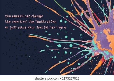 Watercolor handdrawn blot. Colorful ink drop. Greeting card concept. Vector illustration