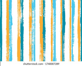 Watercolor handdrawn grunge stripes vector seamless pattern. Material summer fashion design. Retro geometric grunge stripes, lines background graphics. Seamless pattern.