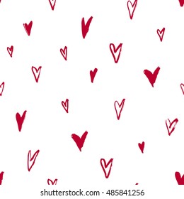 Watercolor hand-drawn seamless pattern with hearts. Vector illustration