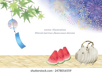 Watercolor hand-painted cool summer night Japanese style background material