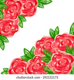 Watercolor hand-painted pink roses with bright green leaves. Vector illustration can be used for background and surface textures, greeting cards design and other crafts. 