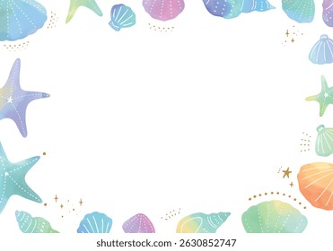 Watercolor hand-painted seashell frame in gentle tones