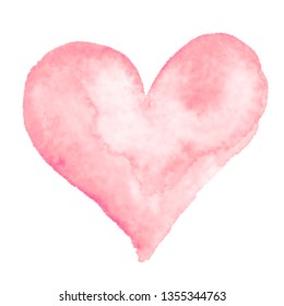 Watercolor hand-painting pink heart shape on white background. Eps8. RGB. Global colors