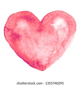 Watercolor hand-painting pink heart shape on white background. Eps8. RGB. Global colors