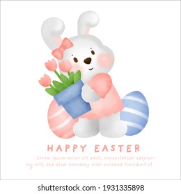 WATERCOLOR HAPPY EASTER DAY GREETING CARD .