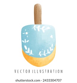 Watercolor Happy Hanukkah with dreidel. Vector Illustration