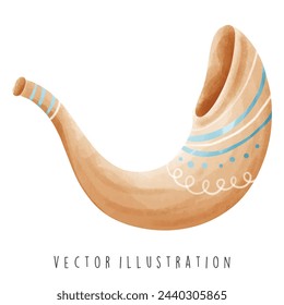 Watercolor Happy Hanukkah with horn. Vector Illustration