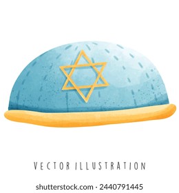 Watercolor Happy Hanukkah with Kippah. Vector Illustration
