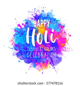 Watercolor Happy Holi and Dolyatra celebration card. Invitation card in vector. 