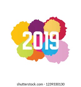 Watercolor Happy New Year 2019 Text Design. Vector Illustration EPS 10