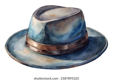 Watercolor hat illustration, stylish design, artistic details, vintage fashion accessory, creative artwork.