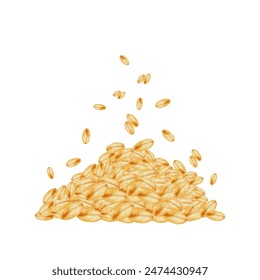 Watercolor heap of bread grains, wheat seeds. Vector cut out from background