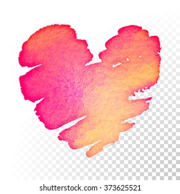 Watercolor heart background with red, pink, orange stains. Vector illustration