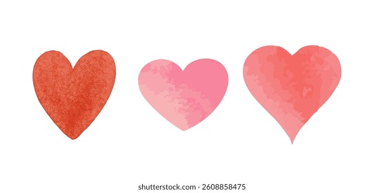 Watercolor Heart Collection, Hand-Painted Romantic Symbol hearts in Red and Pink