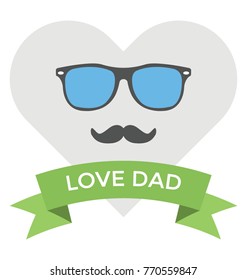 
A watercolor heart with glasses and mustaches, fathers day greeting banner 
