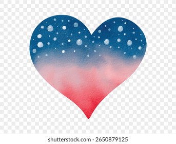 Watercolor heart in gradient USA colors, soft patriotic feeling for July 4th vector.