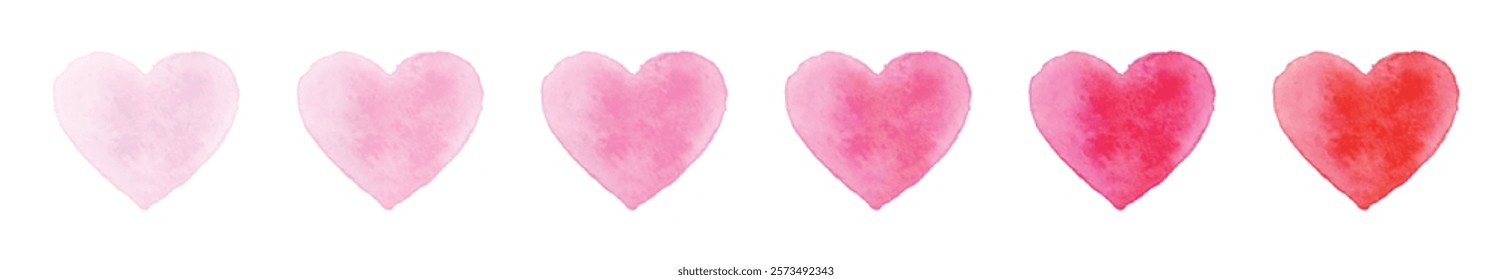 Watercolor heart icon set. Valentines collection of red and pink hearts. Valentine's day card. Vector illustration.