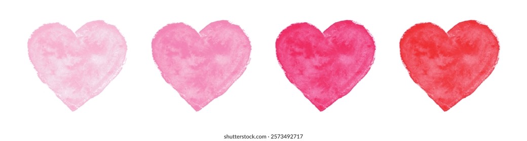 Watercolor heart icon set. Valentines collection of red and pink hearts. Valentine's day card. Vector illustration.