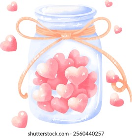 Watercolor Heart Jar with Ribbon