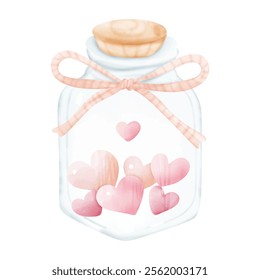 Watercolor Heart Jar with Ribbon Design