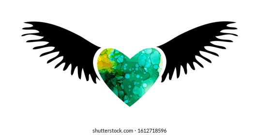 Watercolor heart. Mixed media. Happy Valentine's Day. Vector illustration