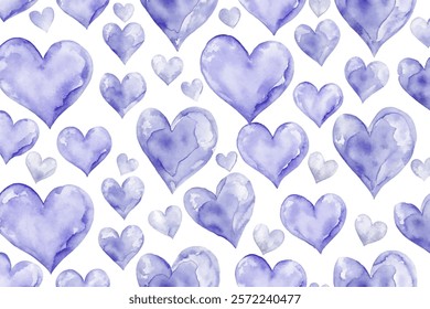 Watercolor heart pattern, purple shades, romantic design, seamless background, artistic texture, love theme.