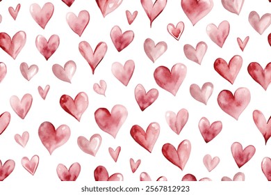 Watercolor heart pattern, romantic design, soft pink hues, seamless background, perfect for Valentine's Day, love themes.