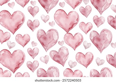 Watercolor heart pattern, soft pink tones, romantic design, seamless background, perfect for love themes.