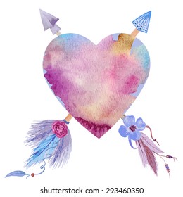 Watercolor Heart Pierced By An Arrow