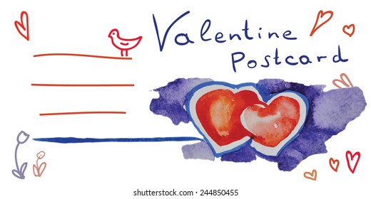 Watercolor heart. Postcard.