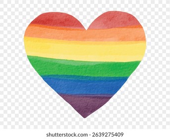 Watercolor heart with rainbow stripes symbolizing love and unity, perfect for Pride Month designs. vector