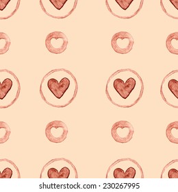Watercolor  heart seamless pattern. Vector, EPS 10