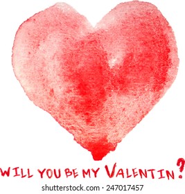 Watercolor heart. St. Valentin's card. Red heart. Grunge heart. Heart card. Heart icon. Ink heart. Vector heart. 