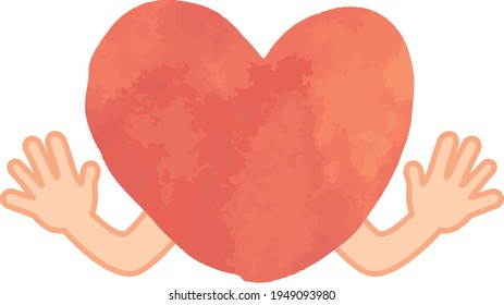 A watercolor heart that seems to be fun with both hands open