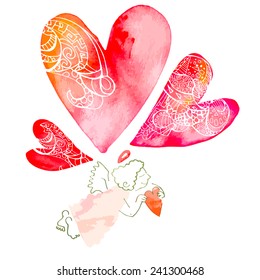 Watercolor heart. Valentine's Day. Vector. Watercolor hearts and