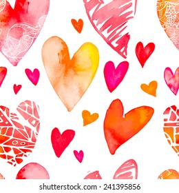 Watercolor heart. Valentine'S Day. Vector. Seamless pattern.