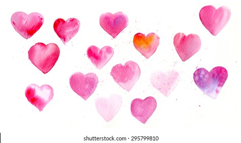 Watercolor Of Hearts