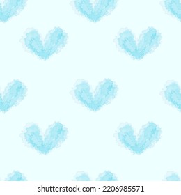Watercolor hearts seamless background. blue watercolor heart pattern. Colorful watercolor romantic texture.