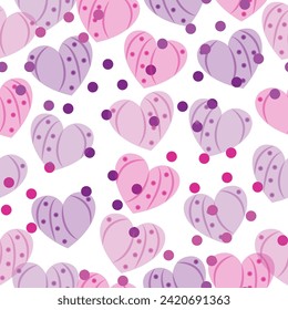 Watercolor hearts seamless background. Pink watercolor heart pattern. hearts on purple background, seamless pattern. 
