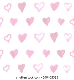 Watercolor hearts seamless background. Vector 